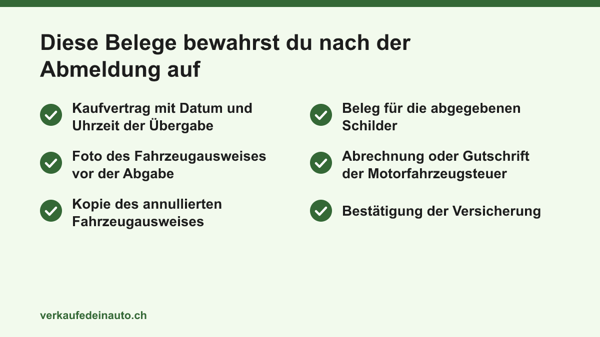Checkliste der Belege, die nach der Abmeldung eines verkauften Autos aufbewahrt werden sollten