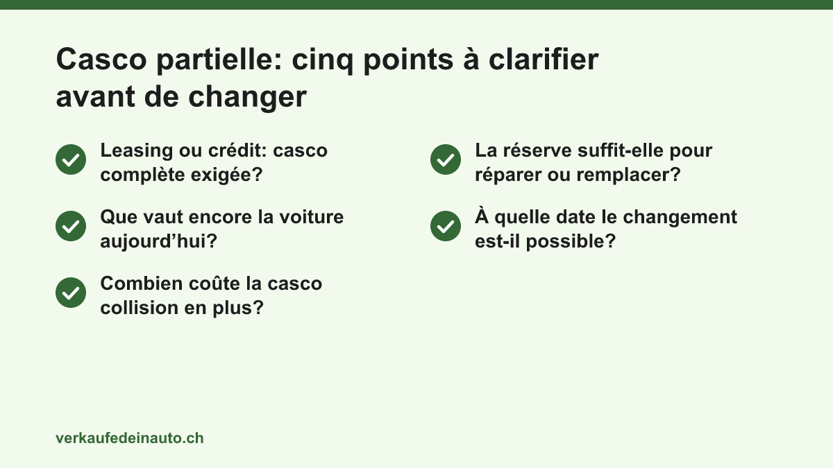 Liste de contrôle de cinq questions à clarifier avant de passer de la casco complète à la casco partielle
